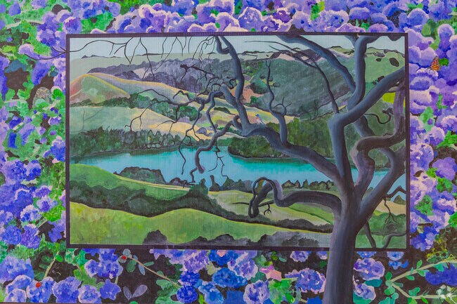 Central Orinda is full of art, like this mural of Lafayette Reservoir.