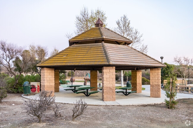 Riverwalk Park has a pavilion for visitors in Eastvale, CA.