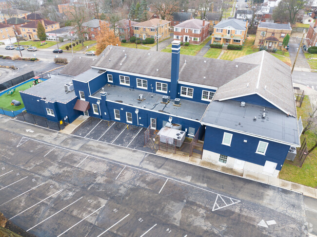 Across the street from the school are many homes and apartment complexes.