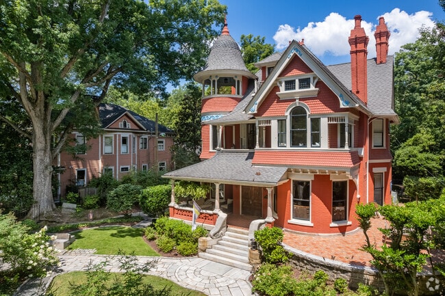 Historic Victorian homes in Inman Park lead to Ponce De Leon and more shops in Atlanta.