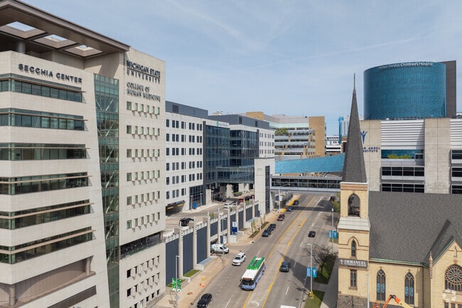 Downtown Grand Rapids is on the edge of the Medical Mile, a stretch of medical buildings.