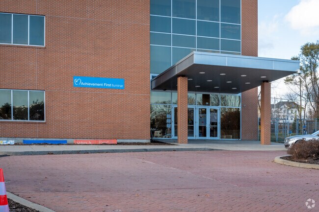 A closer look at the main entrance to AF Iluminar Middle School in Providence.