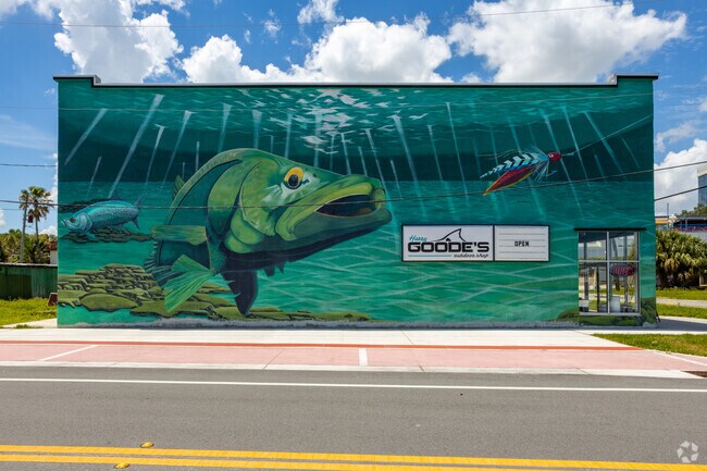 Fishers will love the mural outside of Harry Goode's Outfitters in Downtown Melbourne.