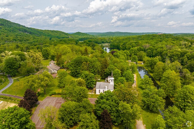 Aerial view of the grounds of Waterloo Village in Byram.