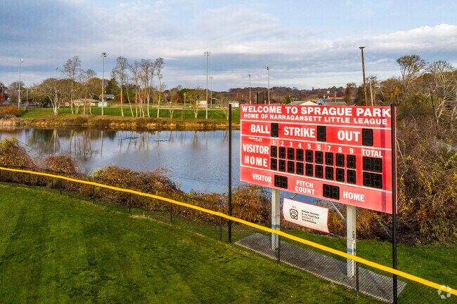 Sprague Park features a playground and baseball field.