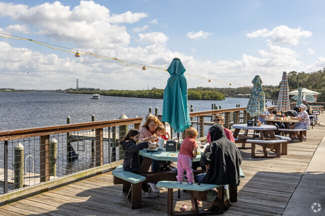 Many locals of Great Palm River Point love River's Edge Bar and Grill for waterside dining.