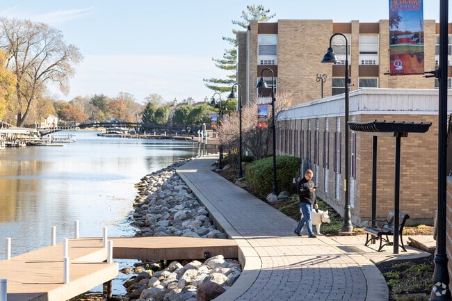 Lakeland Park boasts long walks along the Fox River as residents stroll with their pups.