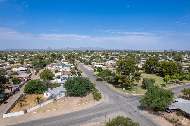 An aerial view of Alamo Avenue and 25th Street in Corbett.