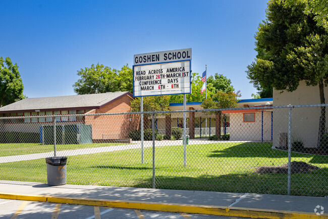 A tall marquee outside Goshen Elementary School informs parents and students of events.