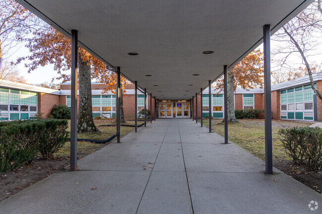 The main entry to the Fox Hill Elementary School in Burlington, MA.