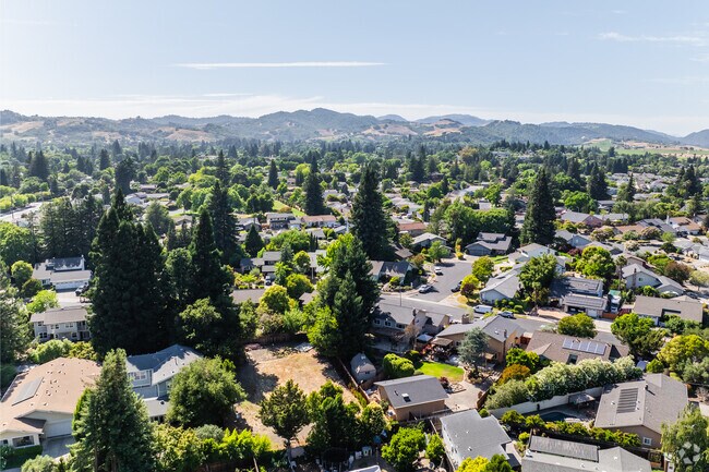An aerial view of Browns Valley highlights the neighborhood’s layout and beauty.