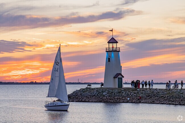 Boating near the Lake Hefner lighthouse is a romantic activity for Roberts-Crest couples.