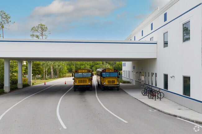 The pickup lanes at Athenian Academy Charter School in Estero are covered for rain protection.