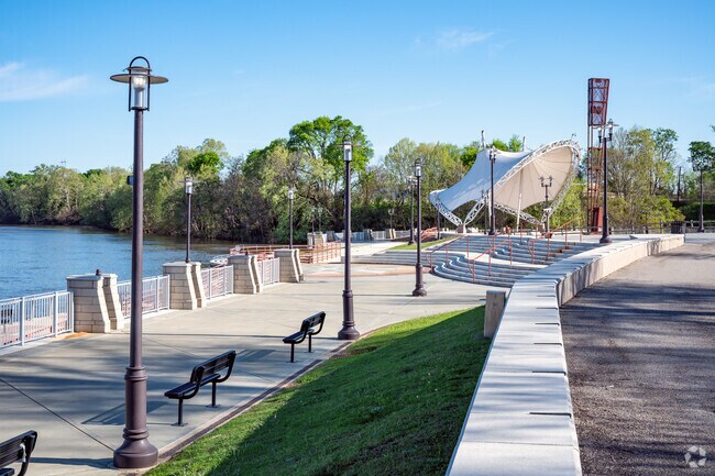 Waterfront walking path and amphitheater at Riverfront Park.
