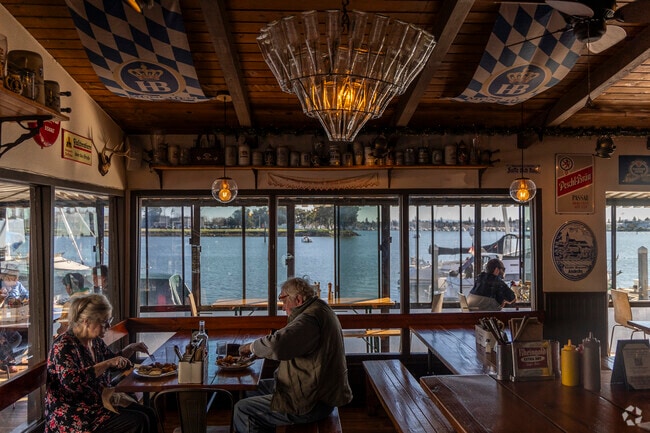 Embarcadero's Brotzeit Lokal looks out onto the Brooklyn Basin.