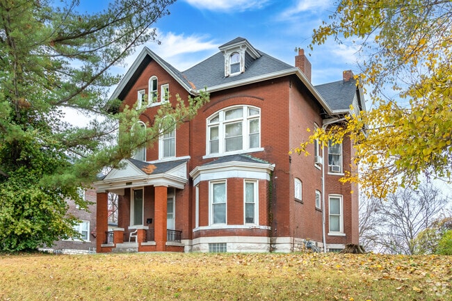 Older two-story homes line Church Drive in Baden, Saint Louis.