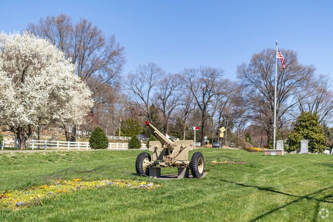 Veterans Memorial Park in Old Bowie remembers fallen heroes with displays, stone plaques and an American flag.