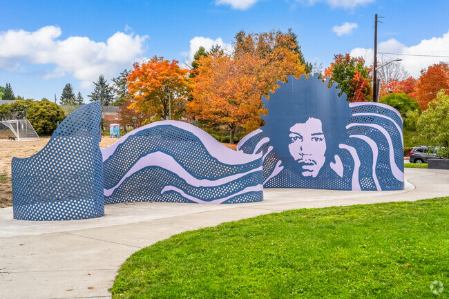 Jimi Hendrix sculpture in Atlantic, is located outside the African American Museum.