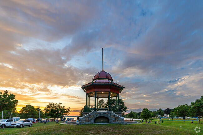 The town common bandstand during The Movies By The Lake in Wakefield, MA.