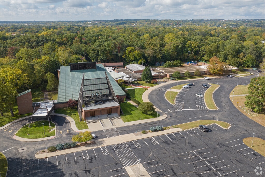An aerial overview of the All Saints Academy attached to St. Jude Catholic Church.