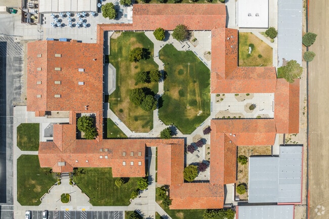 Marguerite Maze Middle School has a courtyard for students in Hollister, California.