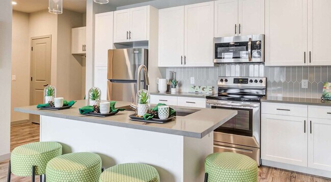 Gourmet Kitchen with Stainless Steel Appliances.