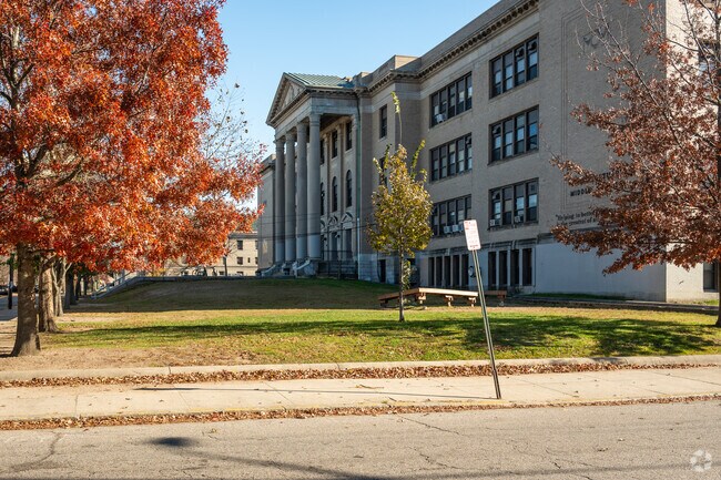 A perspective from the side of Gilbert Stuart High School in Providence.