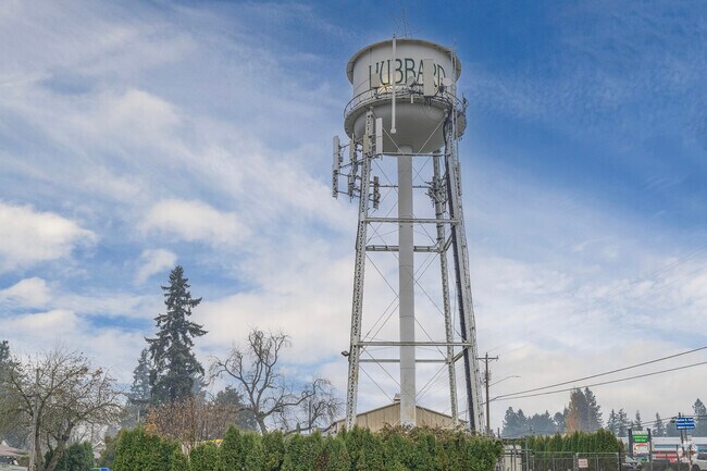 The iconic Hubbard water tower in the heart of Hubbard, OR.