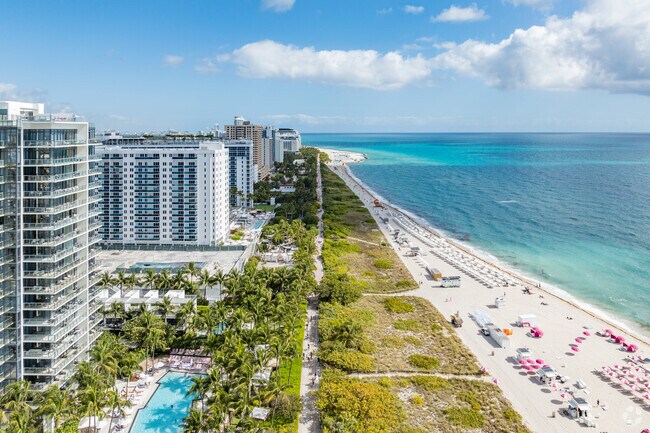 The Miami Beach Boardwalk starts at South pointe Park and goes up to Bal Harbour. .