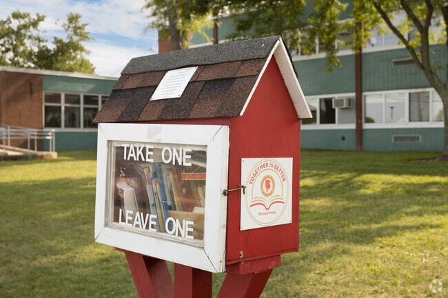 There is a lending library on the front lawn of the Leo F Giblyn School in Freeport, NY.