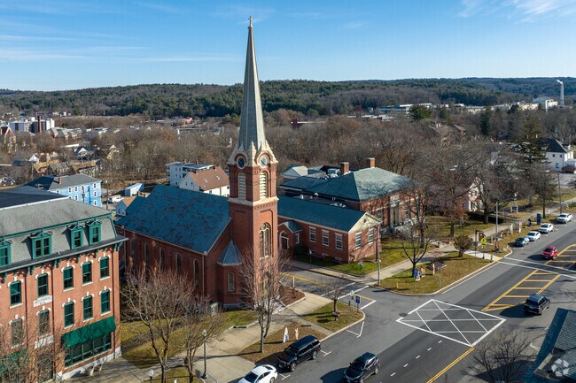 Central Baptist Church is an architectural icon in Downtown Southbridge.