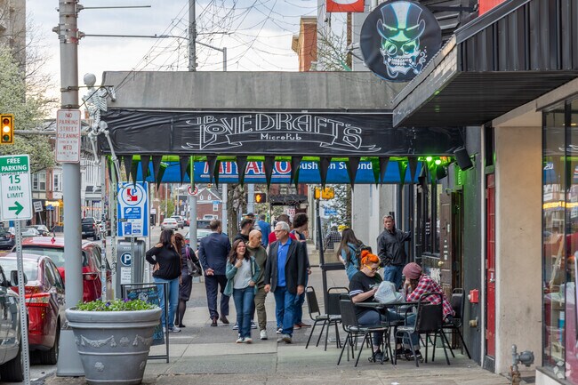 Many bars and restaurants line the bustling Second Street in Downtown Harrisburg.