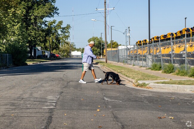 Blendville North residents enjoy quiet neighborhood streets during a morning stroll.