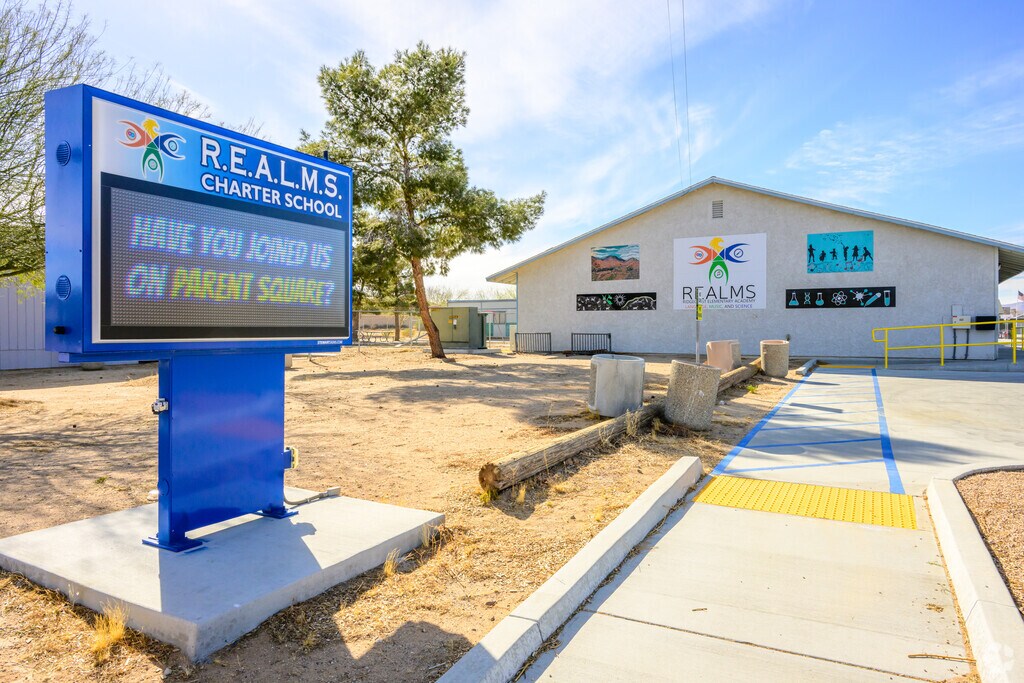 A view of the Ridgecrest Charter School buildings from the street.