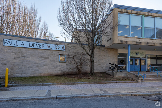 Dever Elementary School in Dorchester boasts an impressive entrance.
