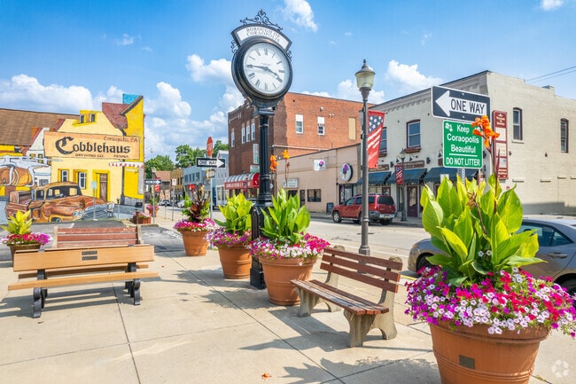 The clock tower in the heart of Coraopolis serves as a marker of the center of town.