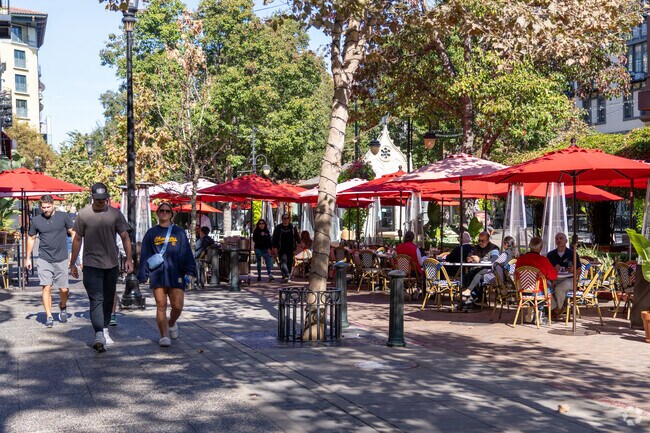 Castlemont locals flock to vibrant Santana Row for boutique shopping and dining delights.
