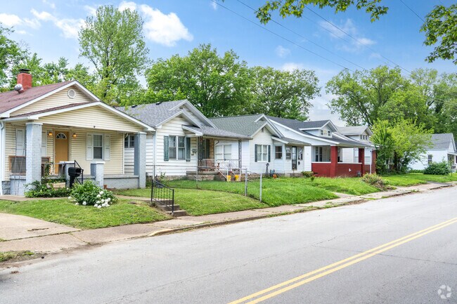 A row of bungalows line a street in the Presidents neighborhood.