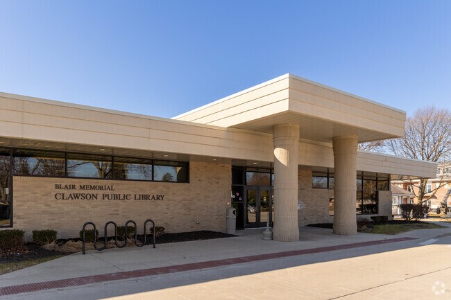 Blair Memorial Library in Clawson is located across from the Middle and High Schools.