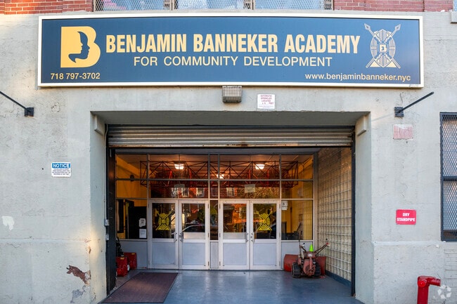 Entrance to the Benjamin Banneker Academy is located along Clinton Ave.