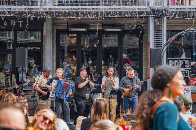 Locals can enjoy live music performances at Bow Market in Prospect Hill during the St. Patrick's event.
