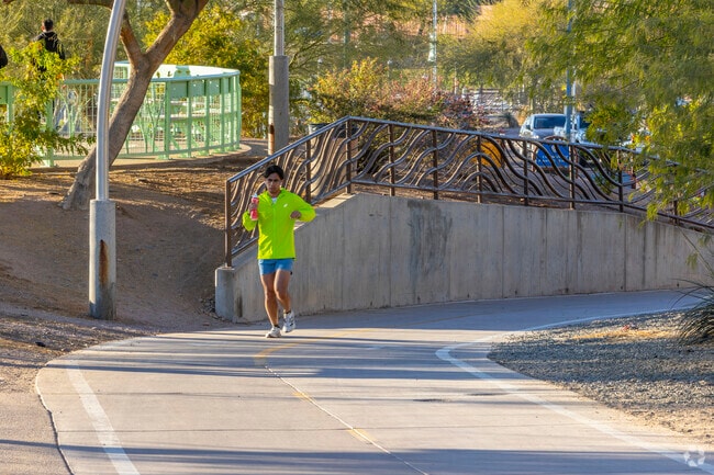 Enjoy the car-free jogging path at Tempe Town Lake, near Mitchell Park East.