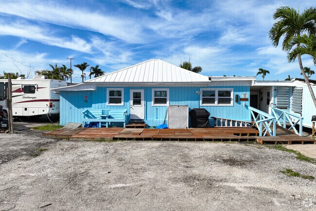 Blue is the dominant color when it comes to bungalow homes in Matlacha neighborhood.