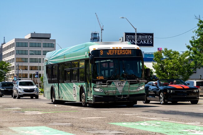 Detroit's DDOT buses run throughout Poletown East, offering quick access to downtown.