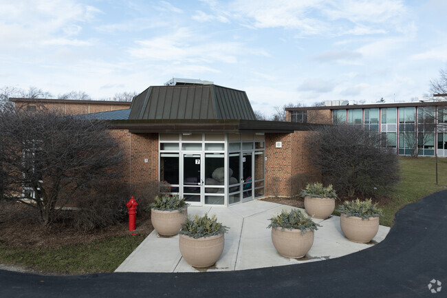 Planters line an entrance to Alan B Shepard Middle School.