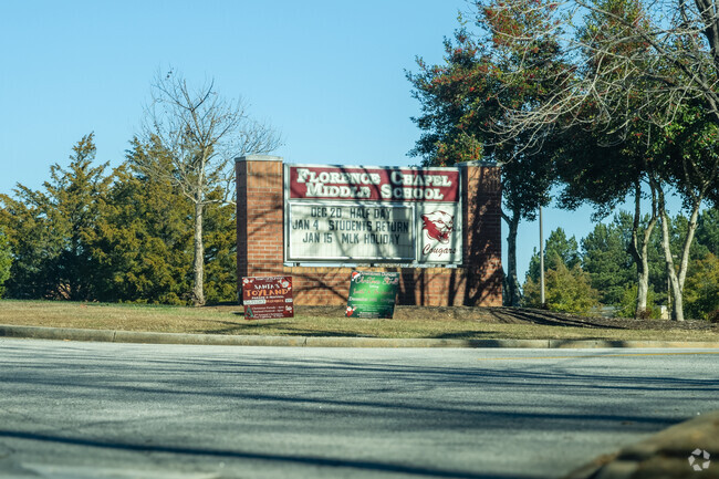 The entrance sign at Florence Chapel Middle School welcomes students, parents and staff.