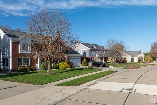 Rows of unique homes sit on large lots in College Green.