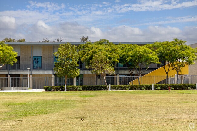 Ernest McBride High School offers students green spaces and athletic fields.