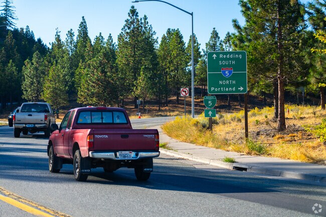 Vehicles enter Interstate 5 near Weed’s city center.