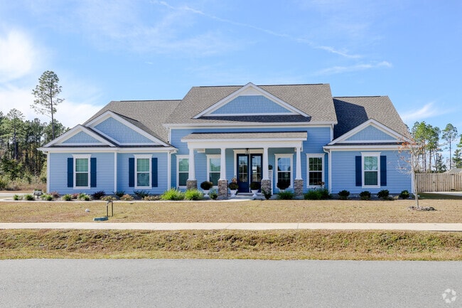 Large Craftsman style homes are spacious and situated on large manicured lawns in Crawfordville.